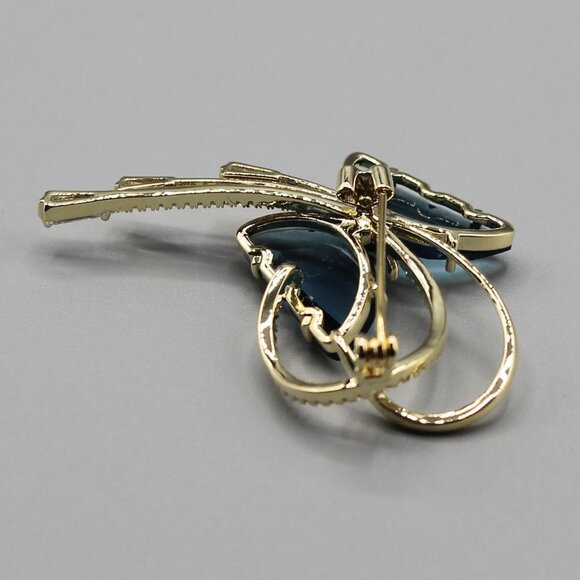 Butterfly pin brooch jewelry blue gold crystal - Picture 11 of 12